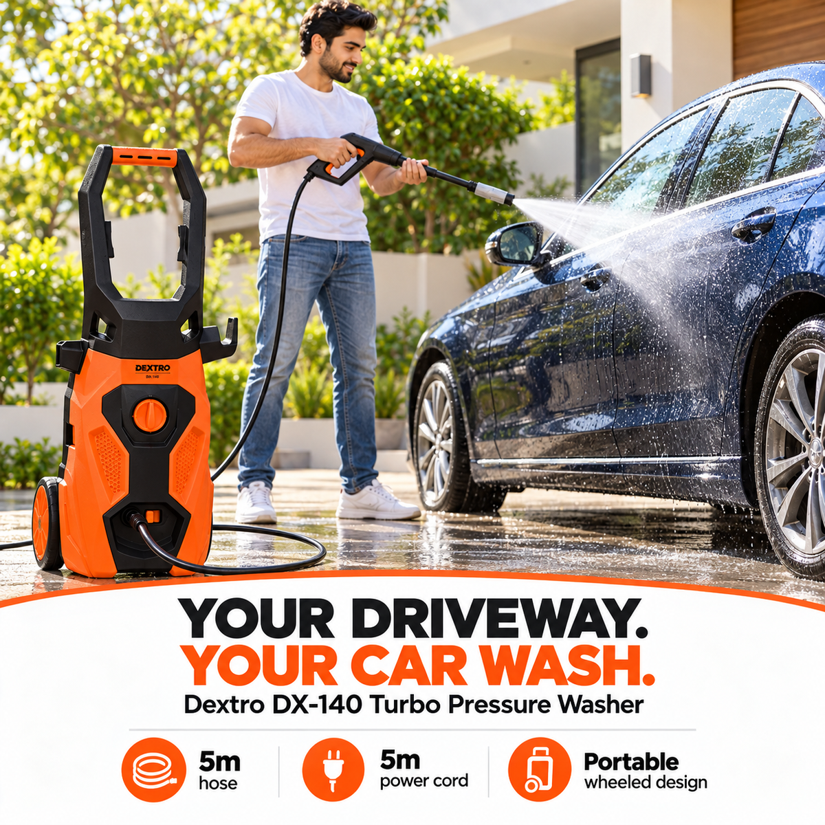 Dextro DX-140 Turbo Pressure Washer 140 Bar 6 Month Warranty (Free Soap Bottle, Sogo Foam & Shampoo Wax & Yellow & Grey Microfiber Cloth 2 in 1)